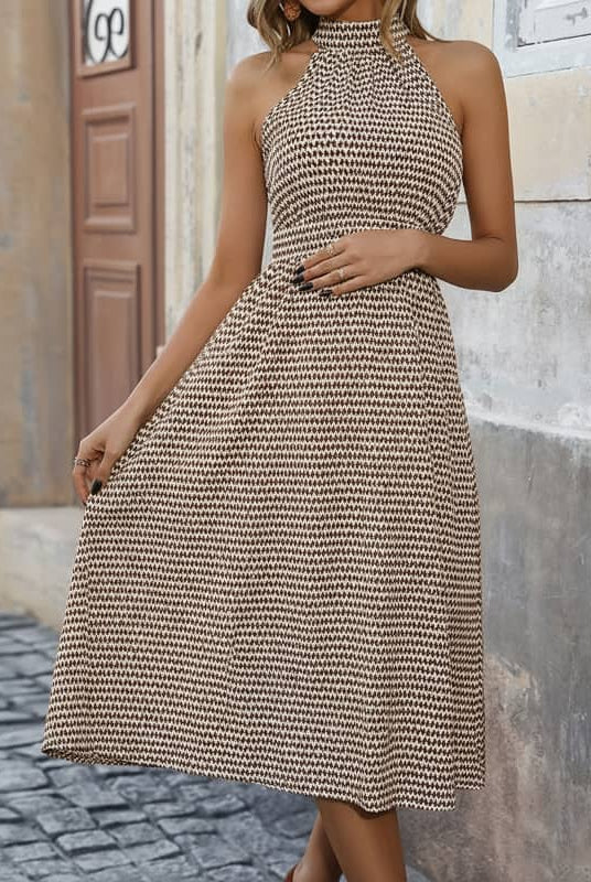 Halter Neck Abstract Maternity Dress