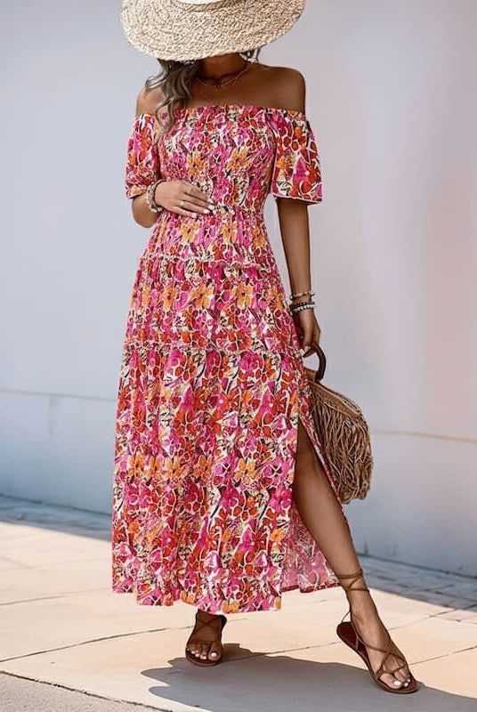 Off Shoulder Floral Maternity Dress