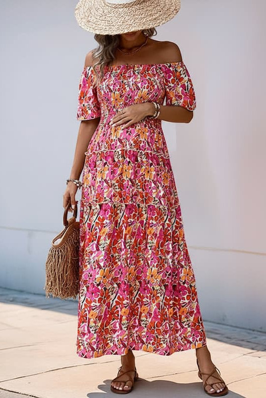 Off Shoulder Floral Maternity Dress