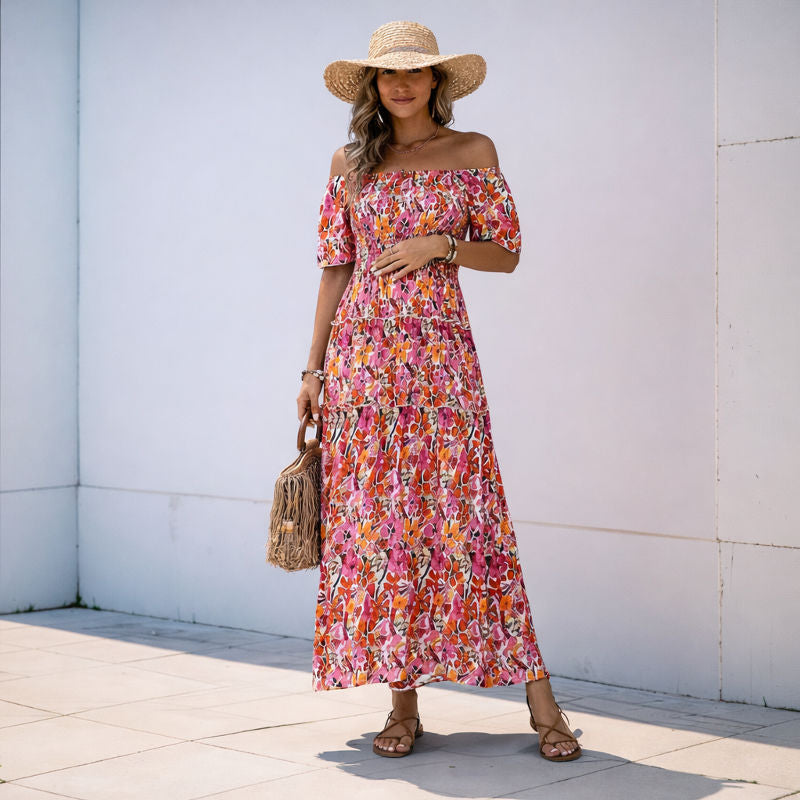 Off Shoulder Floral Maternity Dress