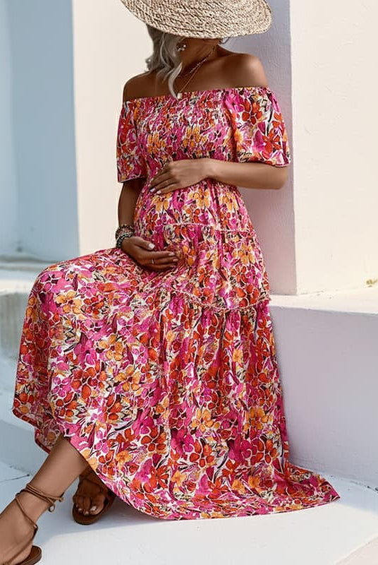Off Shoulder Floral Maternity Dress