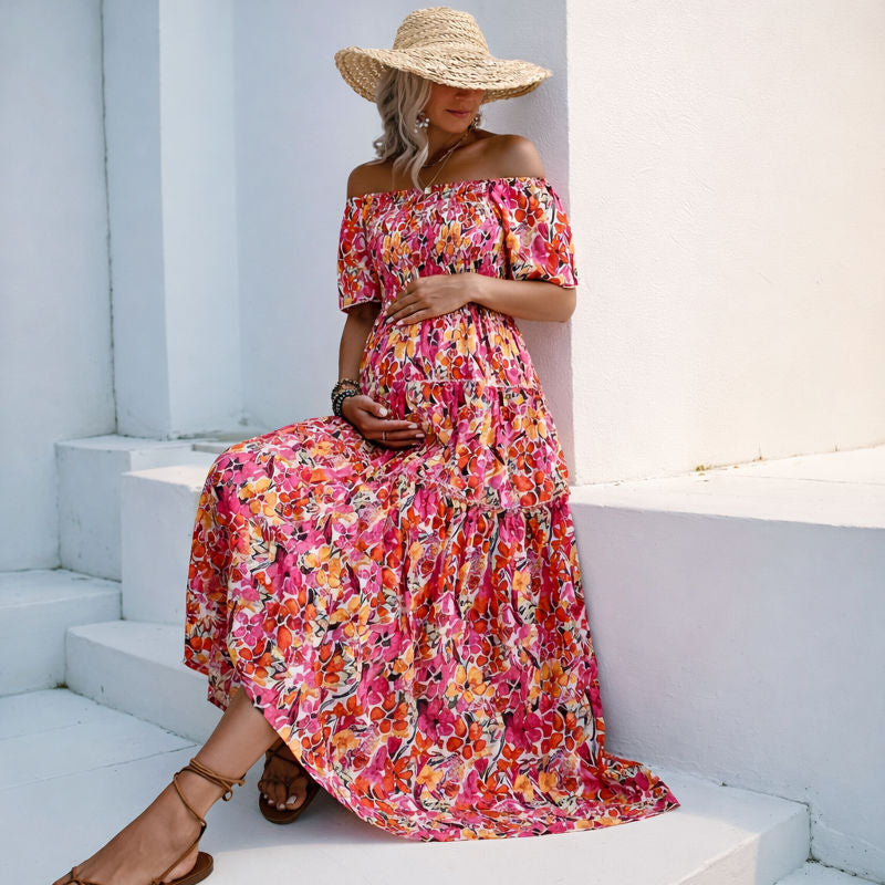 Off Shoulder Floral Maternity Dress