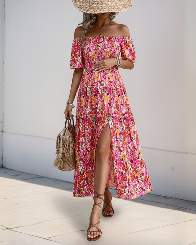 Off Shoulder Floral Maternity Dress