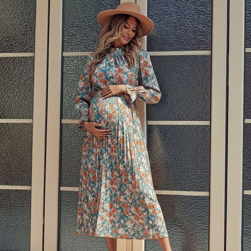 Pleated Floral Maternity Dress