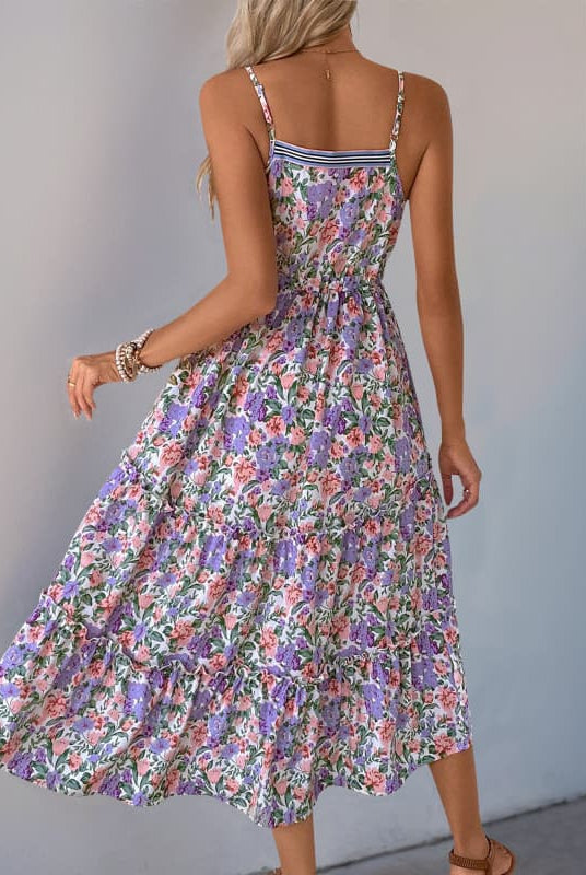 Purple Floral Spaghetti Strap Maternity Dress