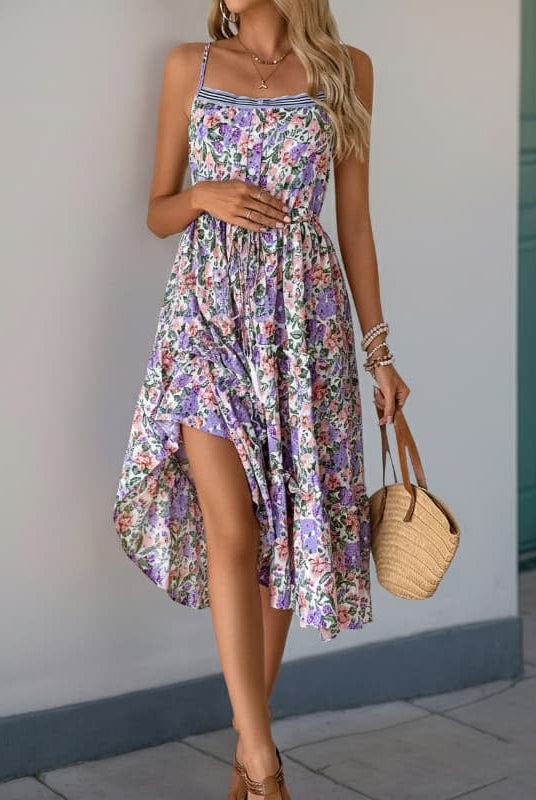 Purple Floral Spaghetti Strap Maternity Dress