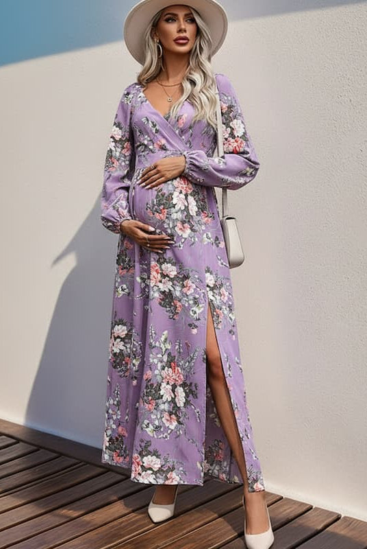 Side Slit Floral Maternity Dress