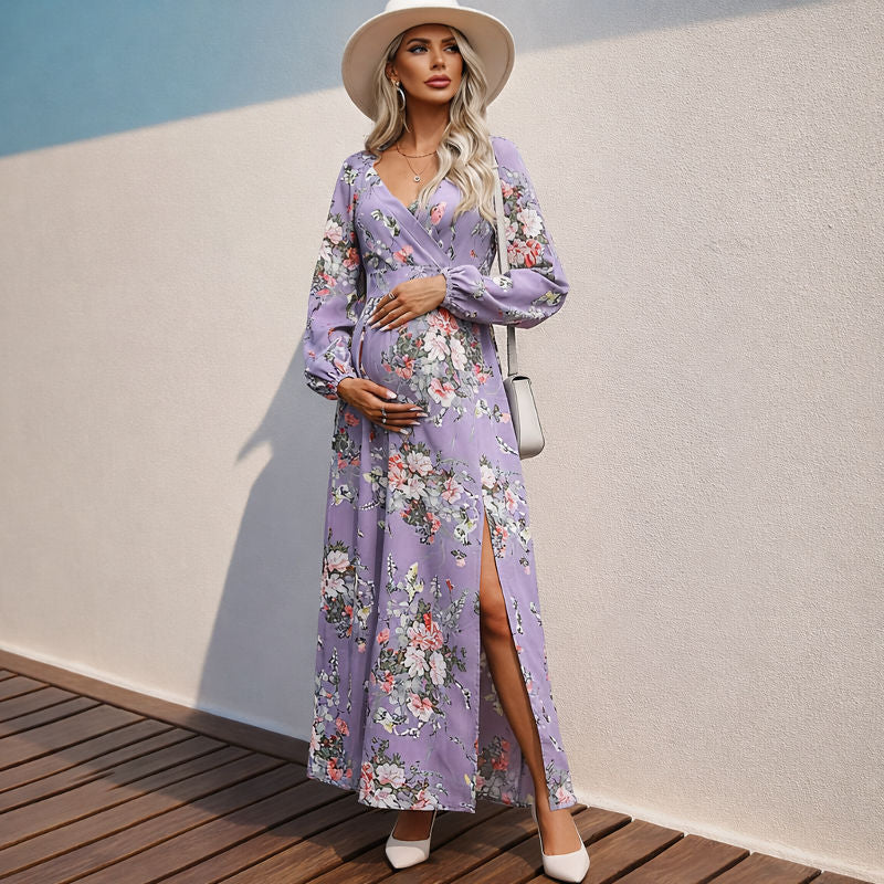 Side Slit Floral Maternity Dress