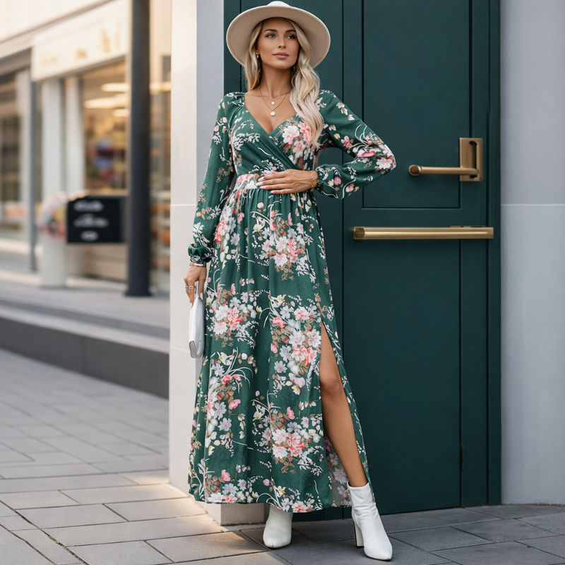 Side Slit Floral Maternity Dress