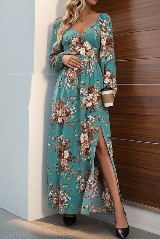 Side Slit Floral Maternity Dress