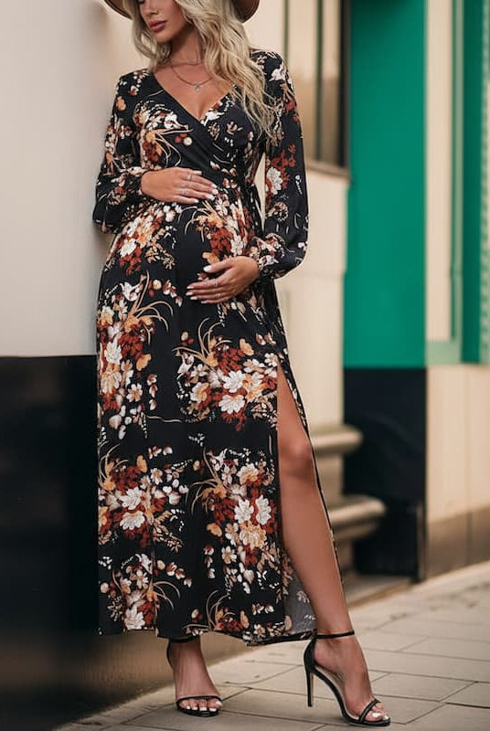 Side Slit Floral Maternity Dress