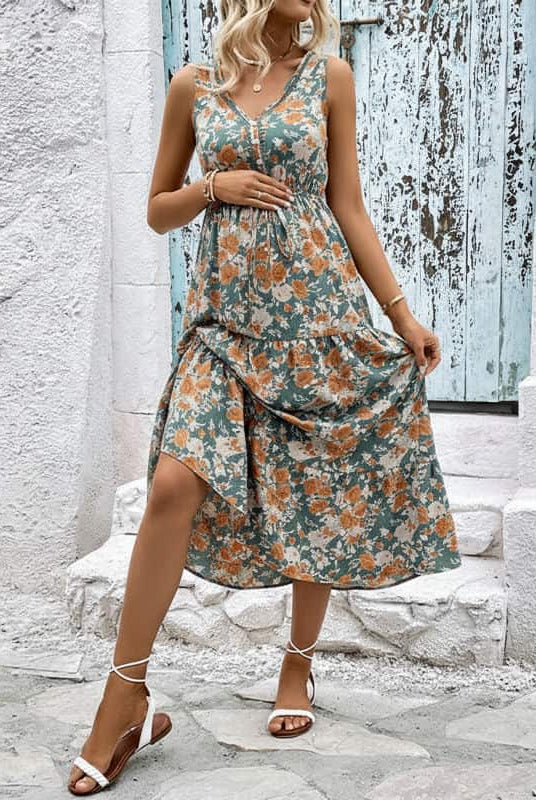 Tiered Floral Pregnancy Dress