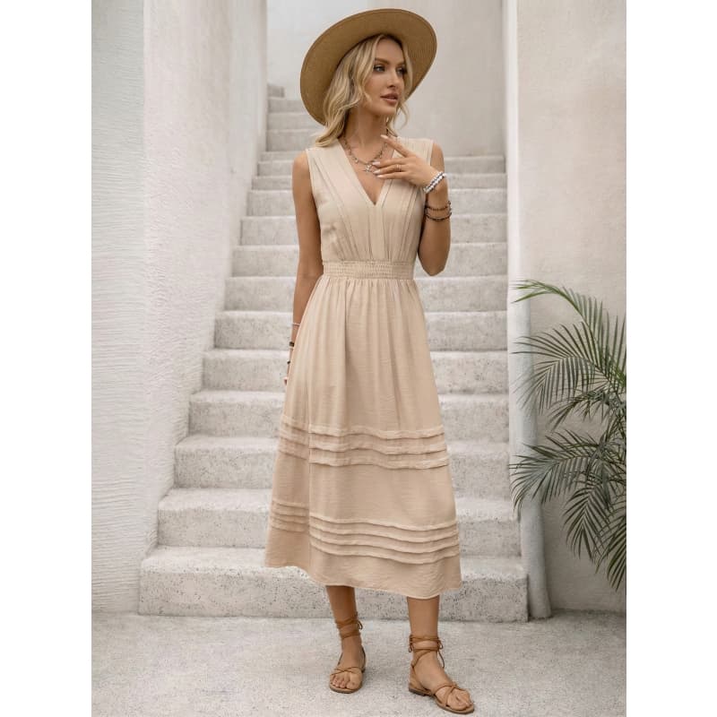V-Neck Beige Maternity Dress