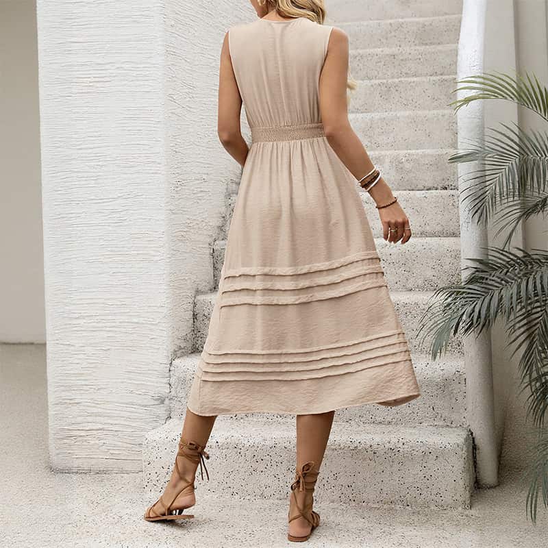 V-Neck Beige Maternity Dress