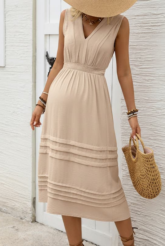 V-Neck Beige Maternity Dress