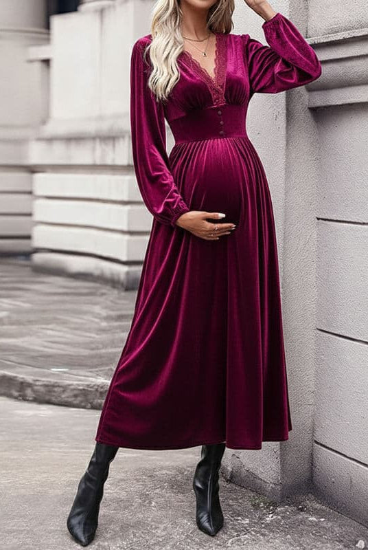 Velvet Midi Maternity Dress