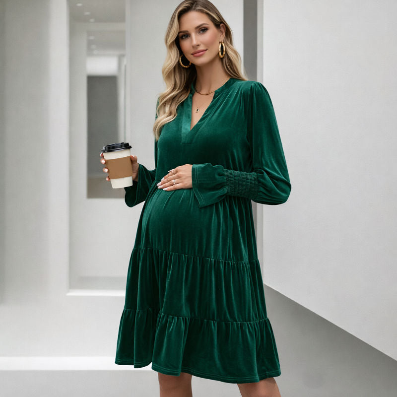 Velvety Elegant Maternity Dress