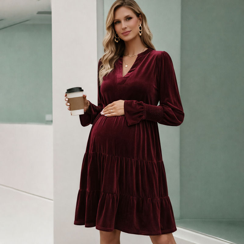 Velvety Elegant Maternity Dress