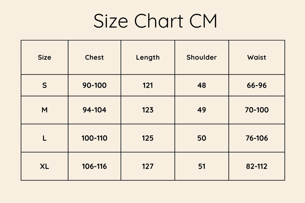 Size chart in CM