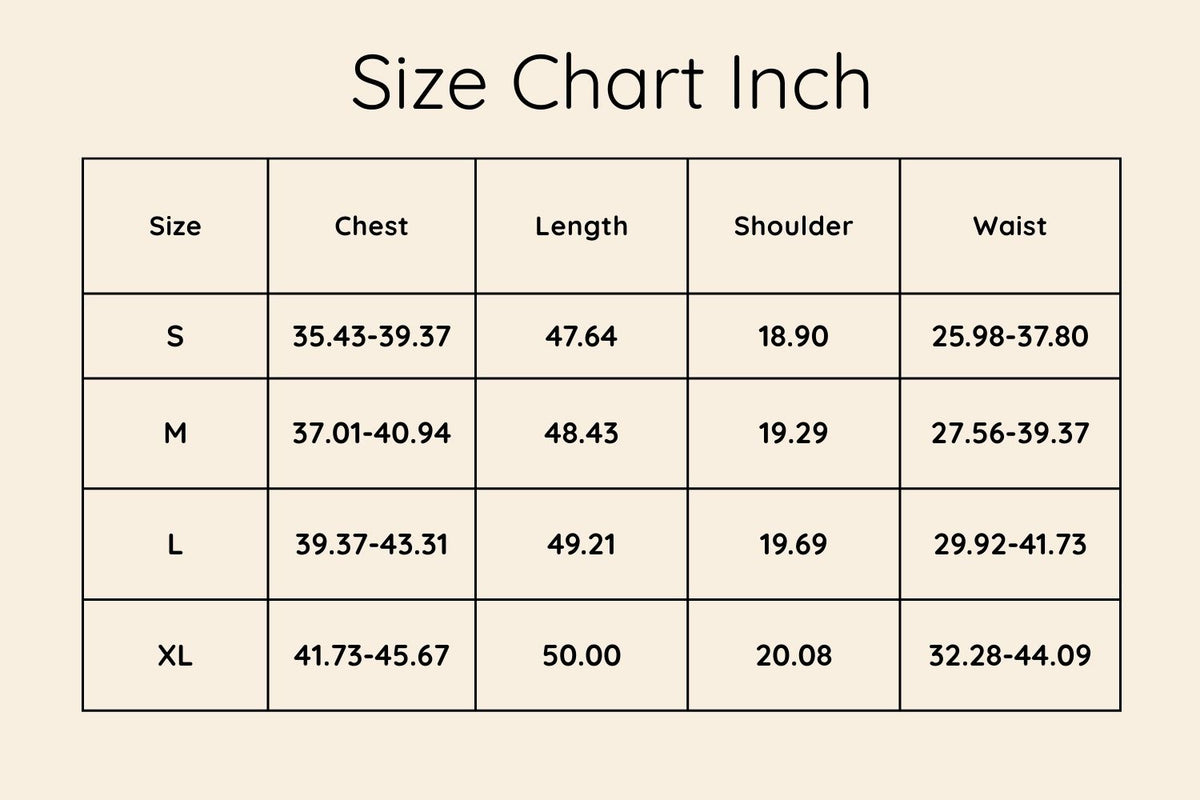 Size chart in Inches