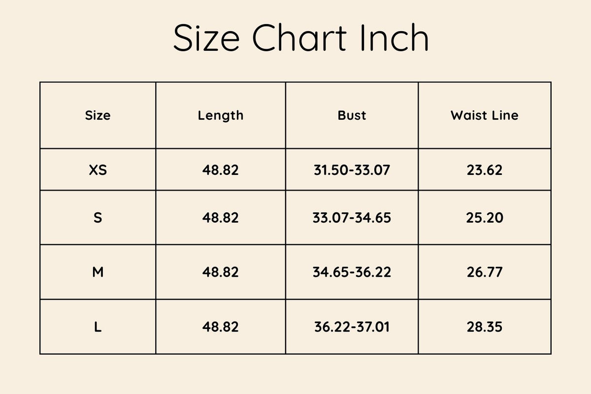 Size chart in Inches