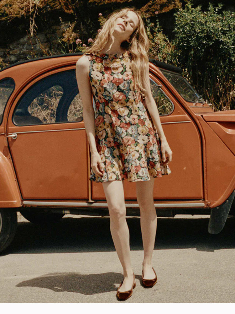 Boat Neck Floral Dress