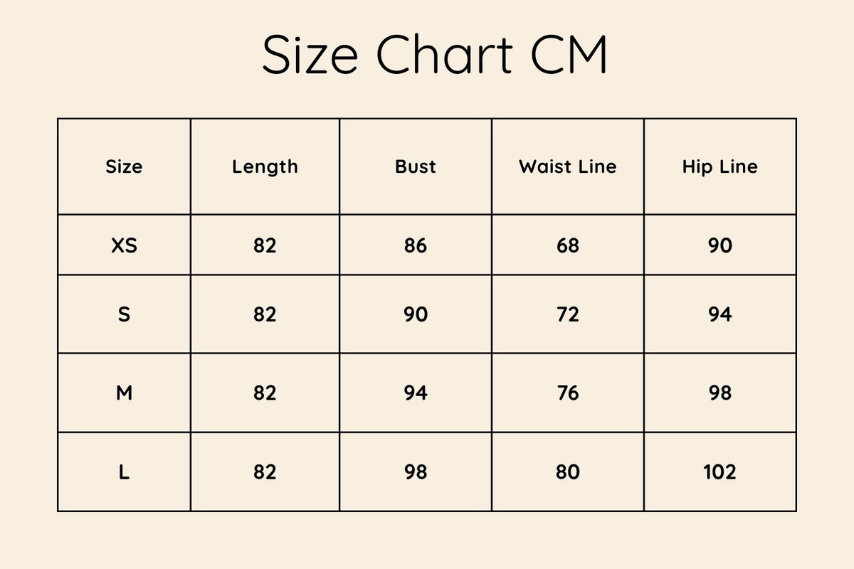 Size chart in CM