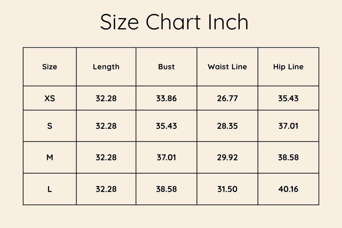 Size chart in Inches