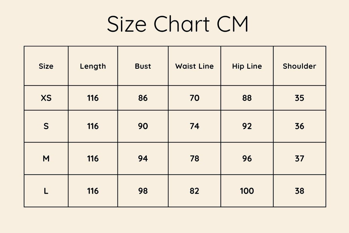 Size chart in CM