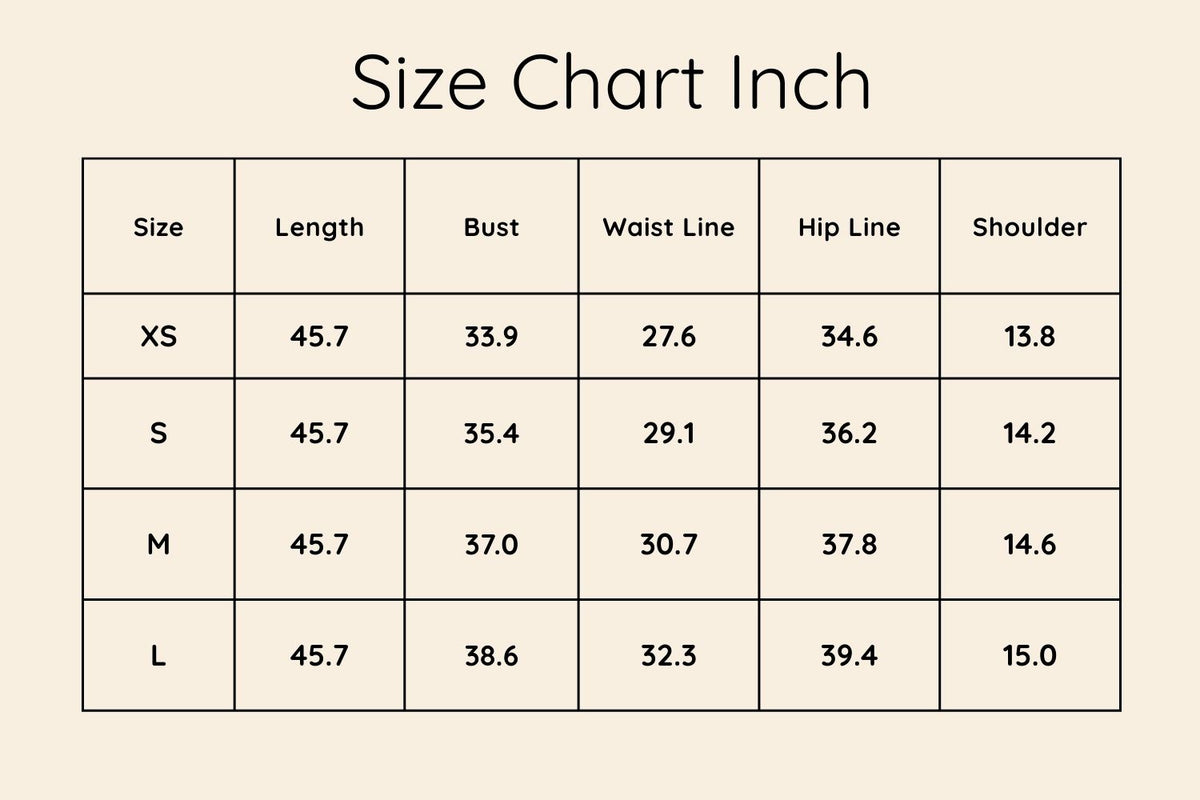 Size chart in Inches