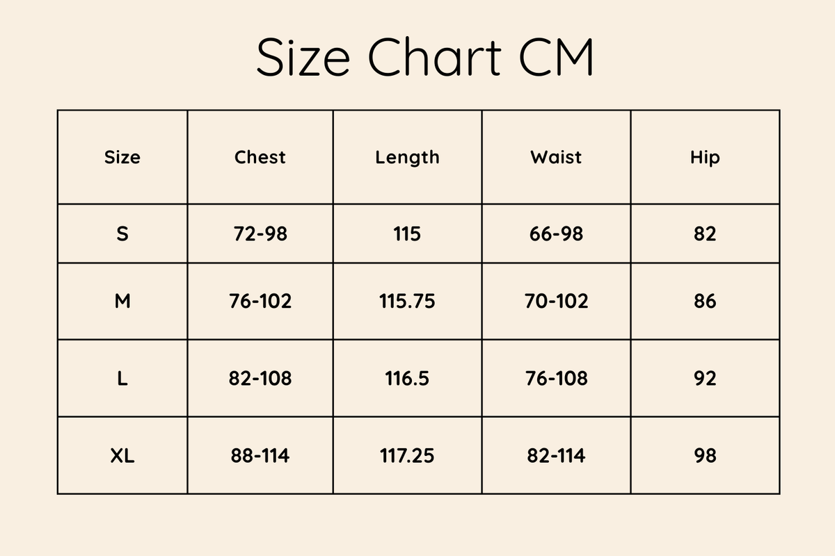 Size chart in CM