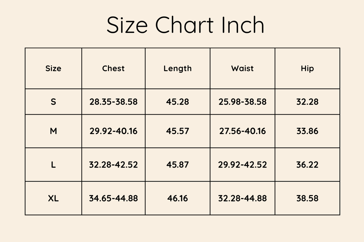 Size chart in Inches