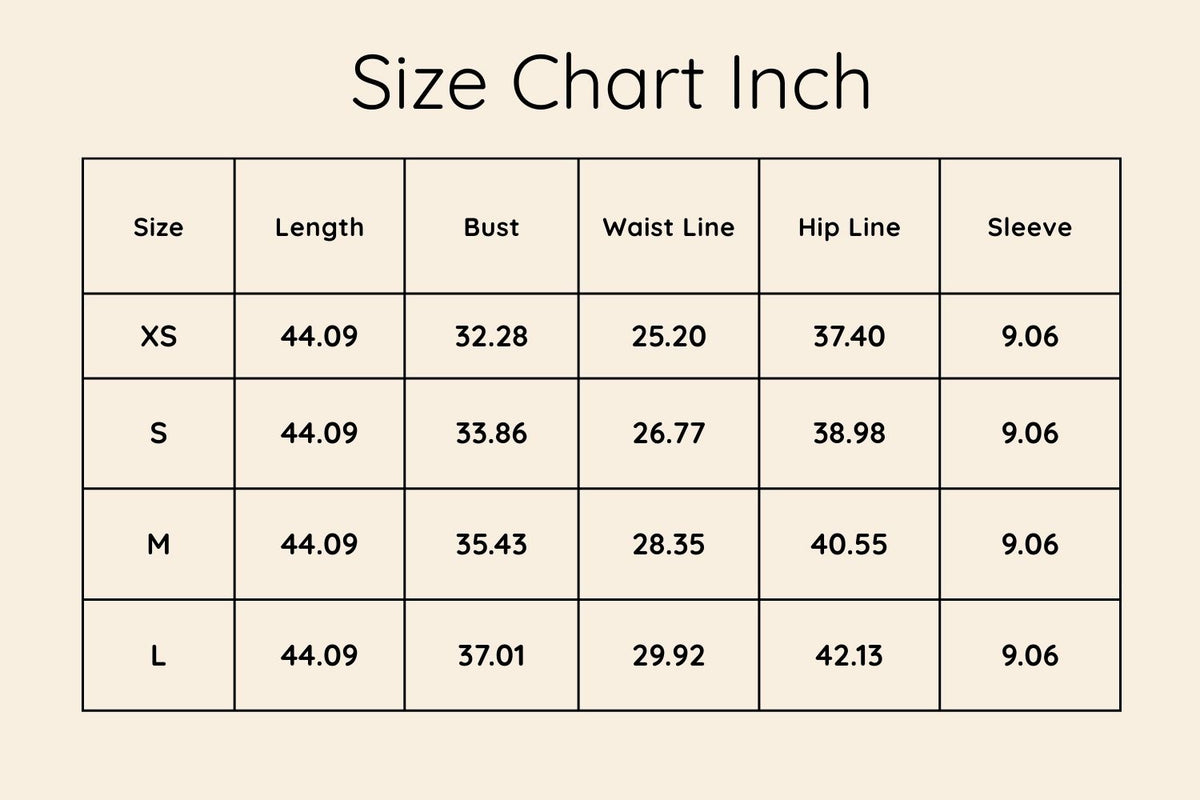 Size chart in Inches