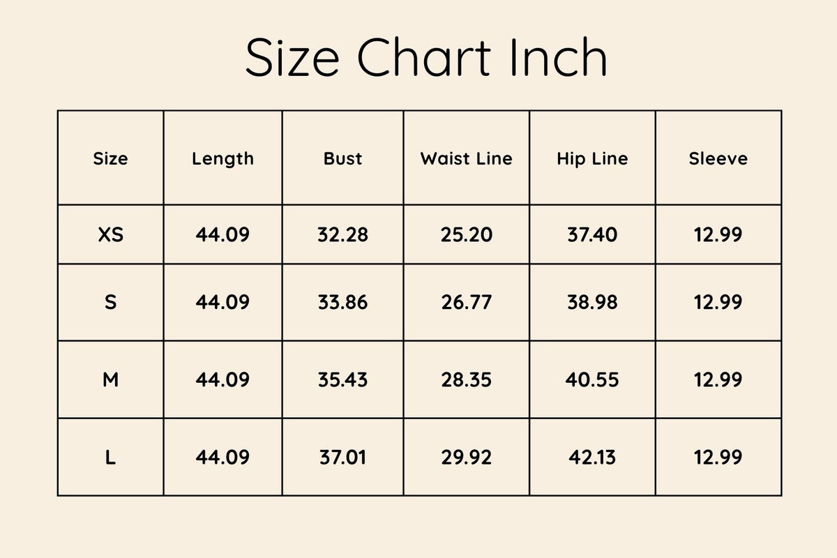 Size chart in Inches