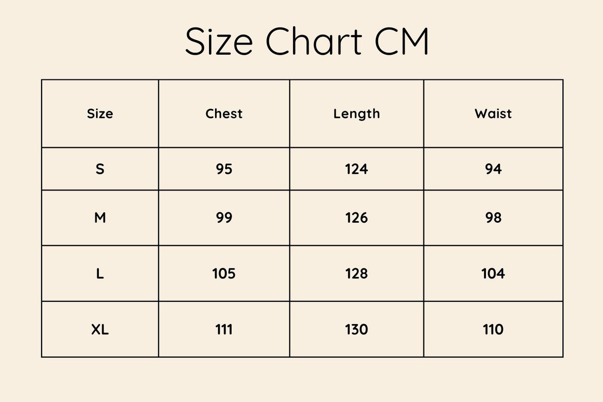 Size chart in CM