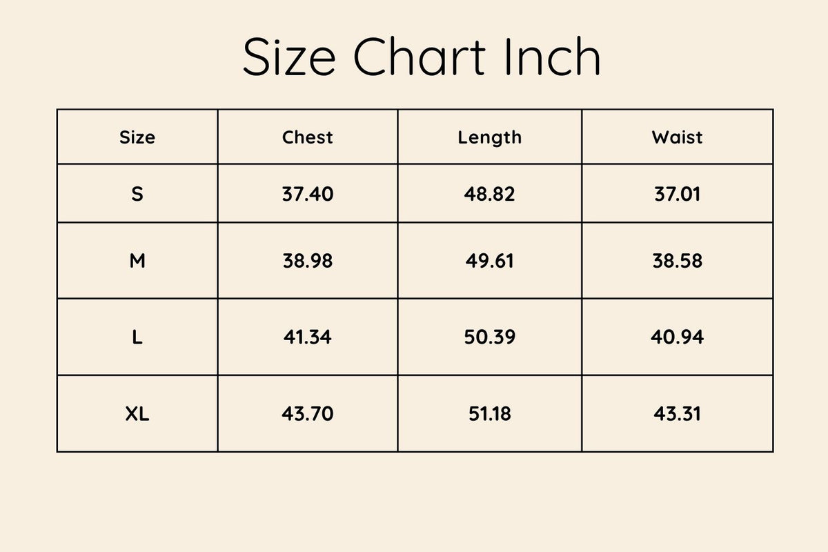 Size chart in Inches