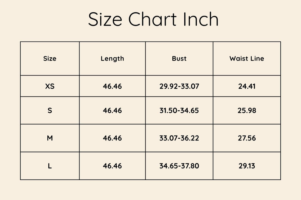 Size chart in Inches