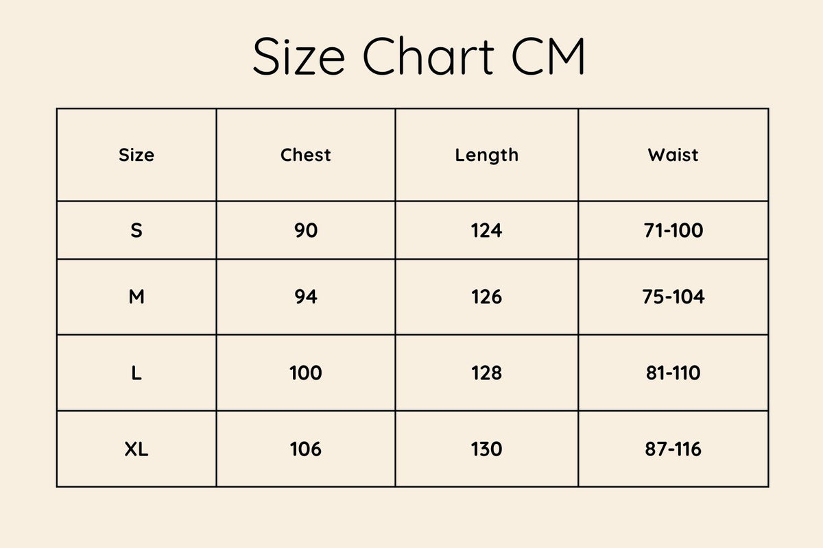Size chart in CM