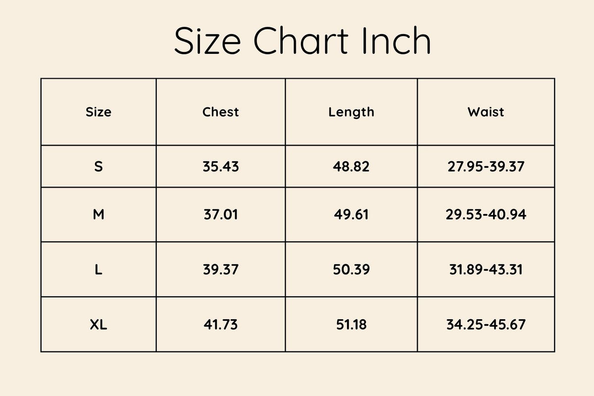 Size chart in Inches