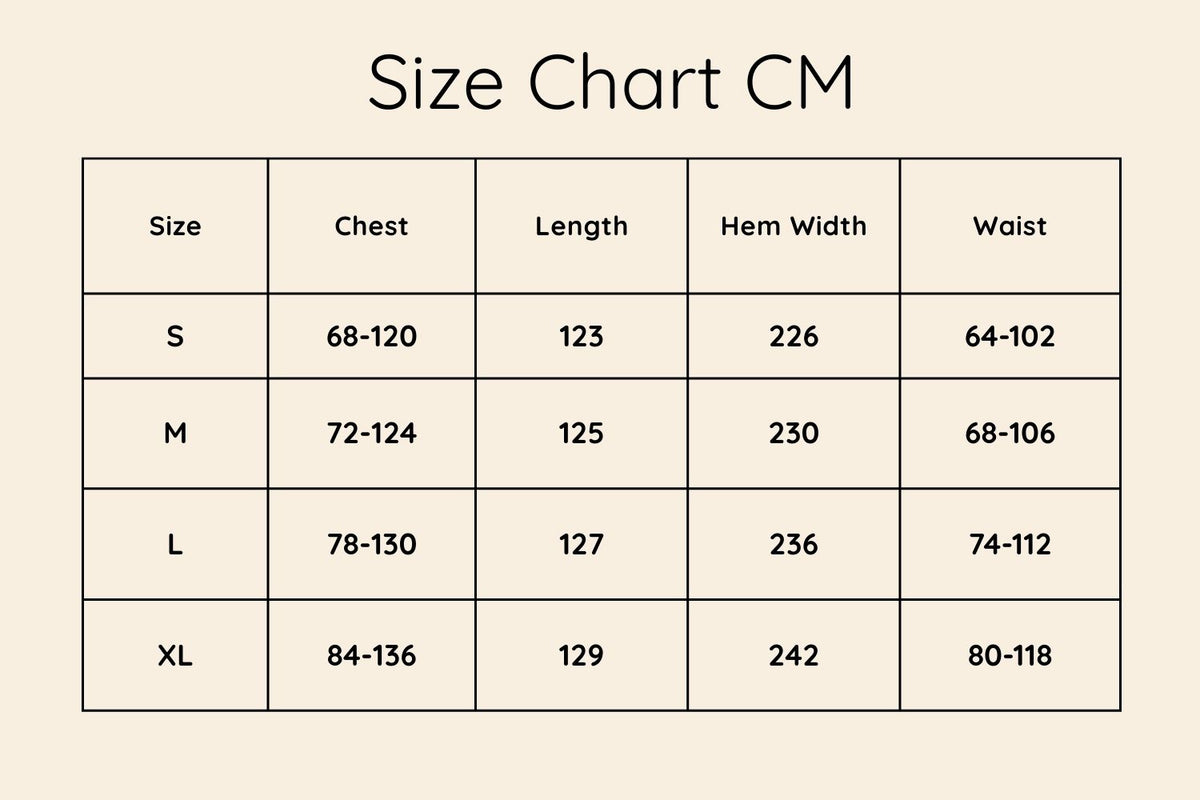 Size chart in CM
