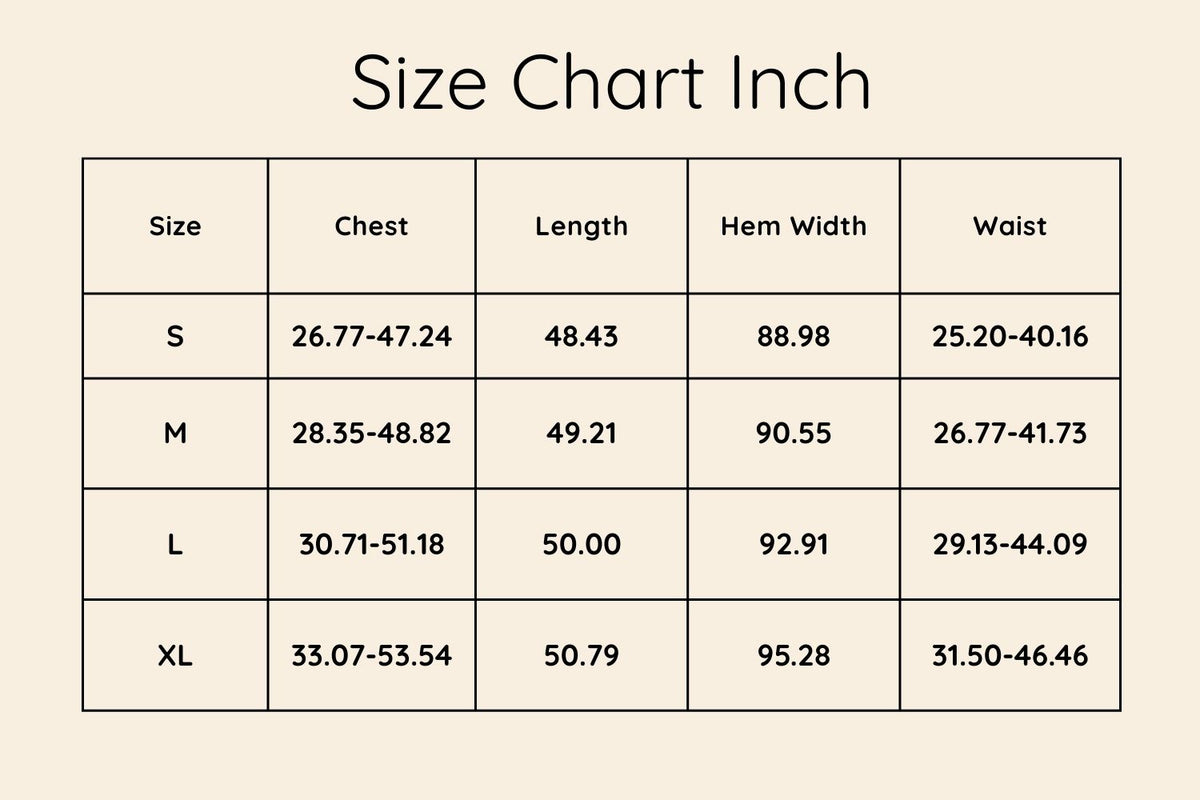 Size chart in Inches