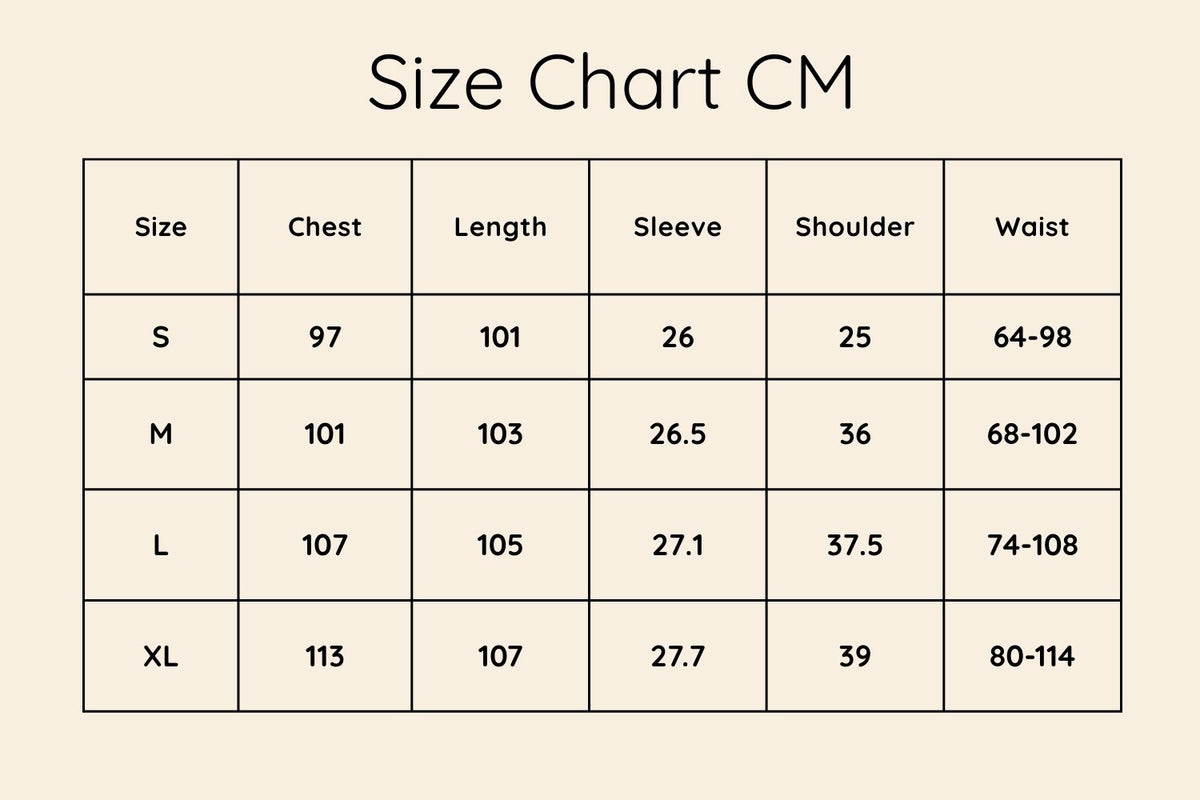 Size chart in CM