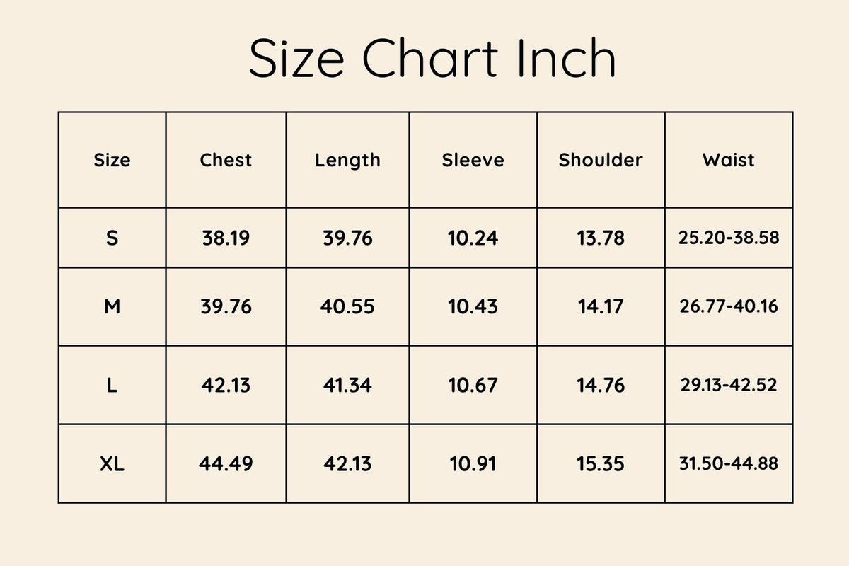 Size chart in Inches