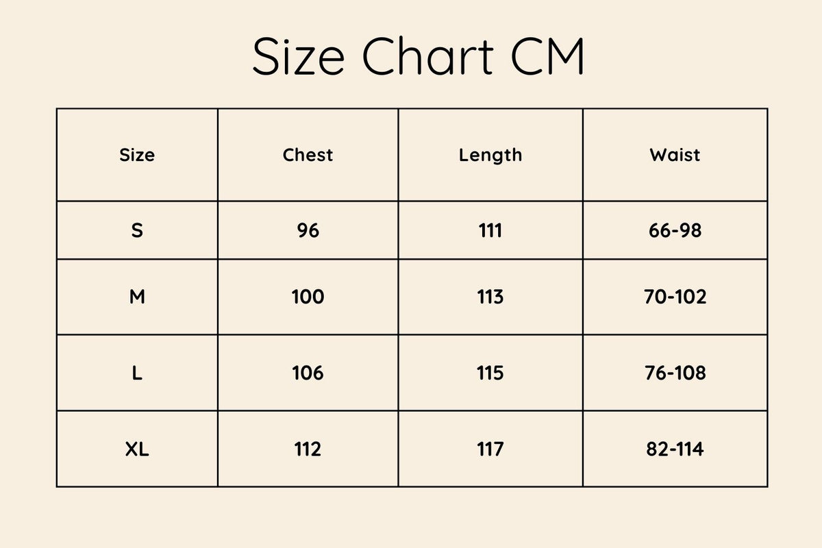 Size chart in CM