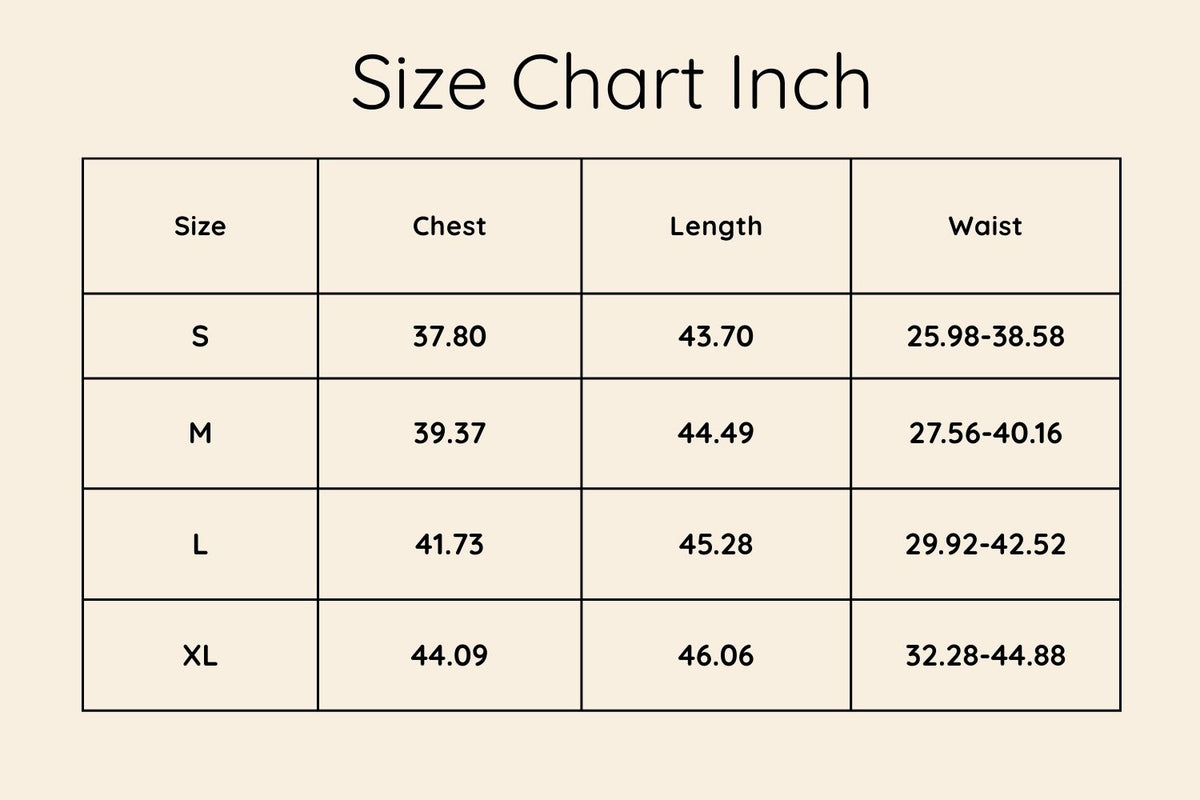 Size chart in Inches