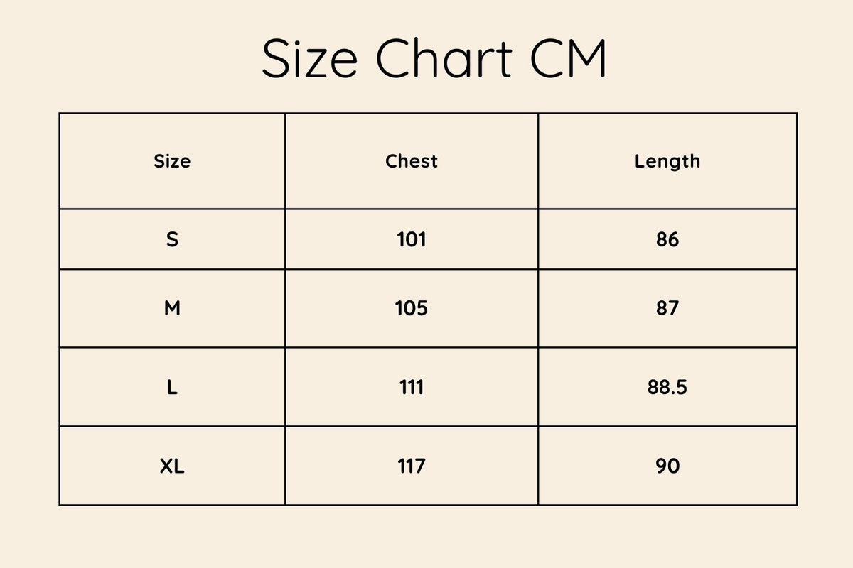 Size chart in CM