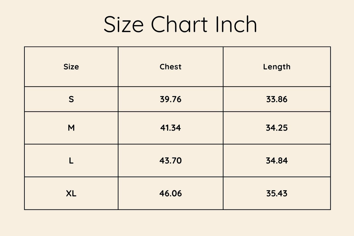 Size chart in Inches