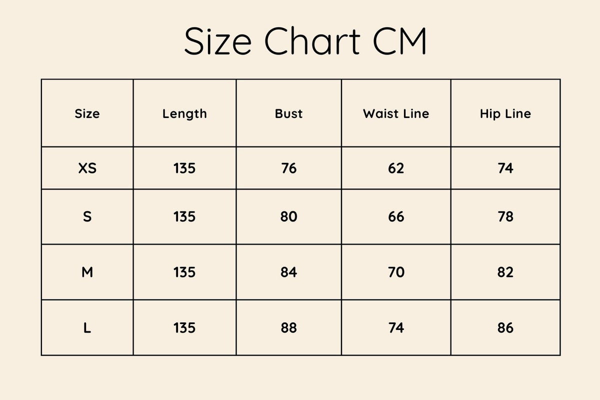 Size chart in CM