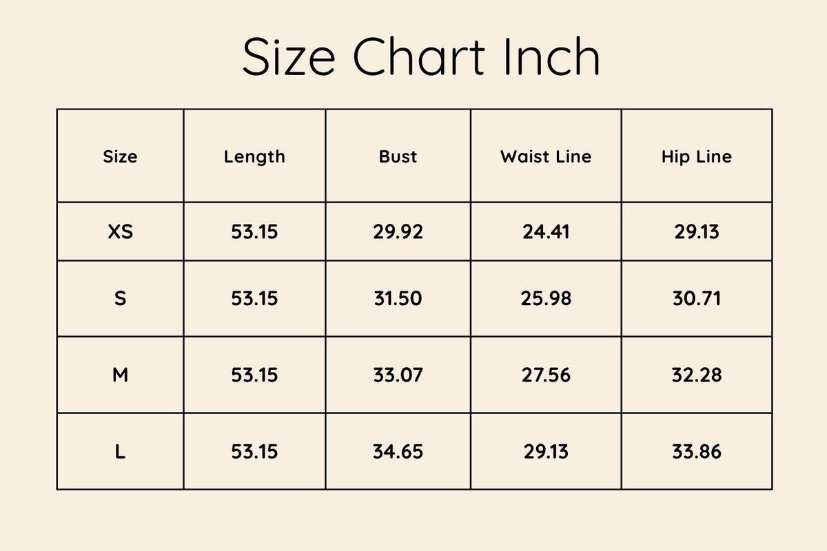 Size chart in Inches