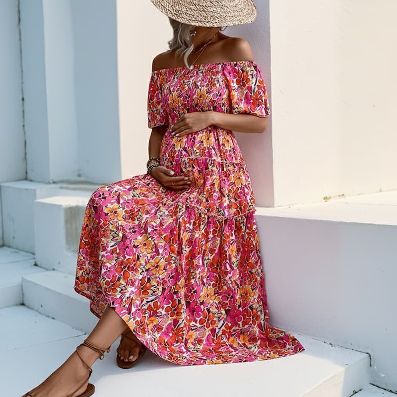 Off Shoulder Floral Maternity Dress